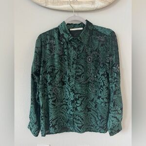 Uterque Black and Green Embroidered shirt